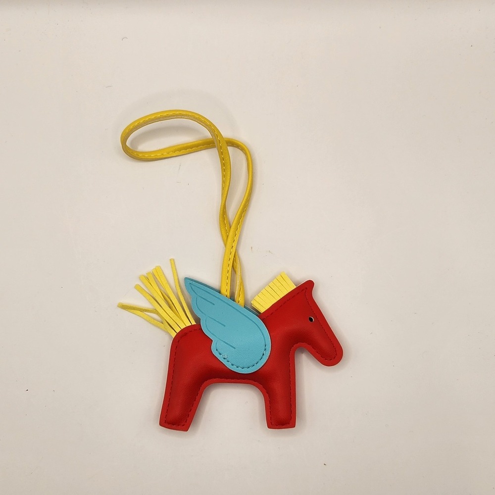 Red Yellow Winged Horse Bag Charm Decorative Equestrian Accessory Faux Leather